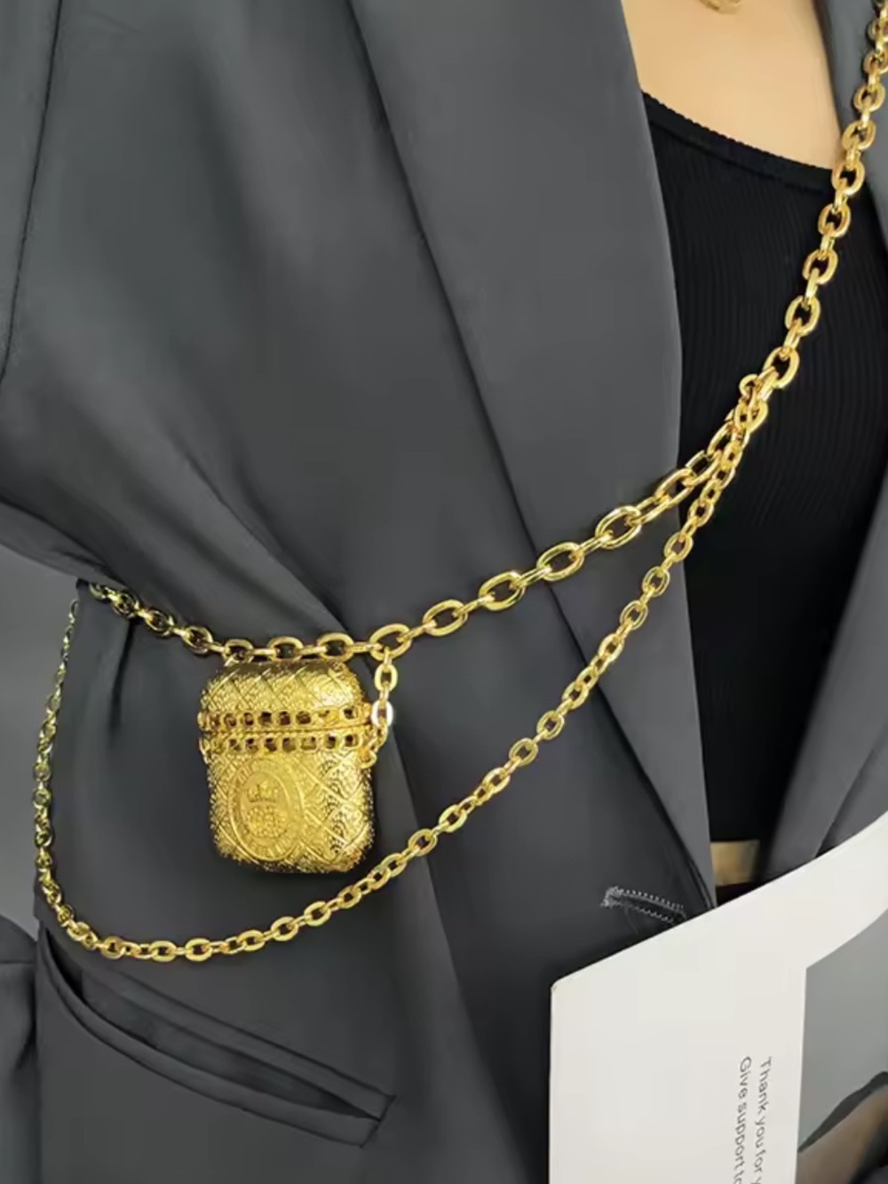 Ear phone small bag Gold Chain Belt Bag - Women Bags adjustable